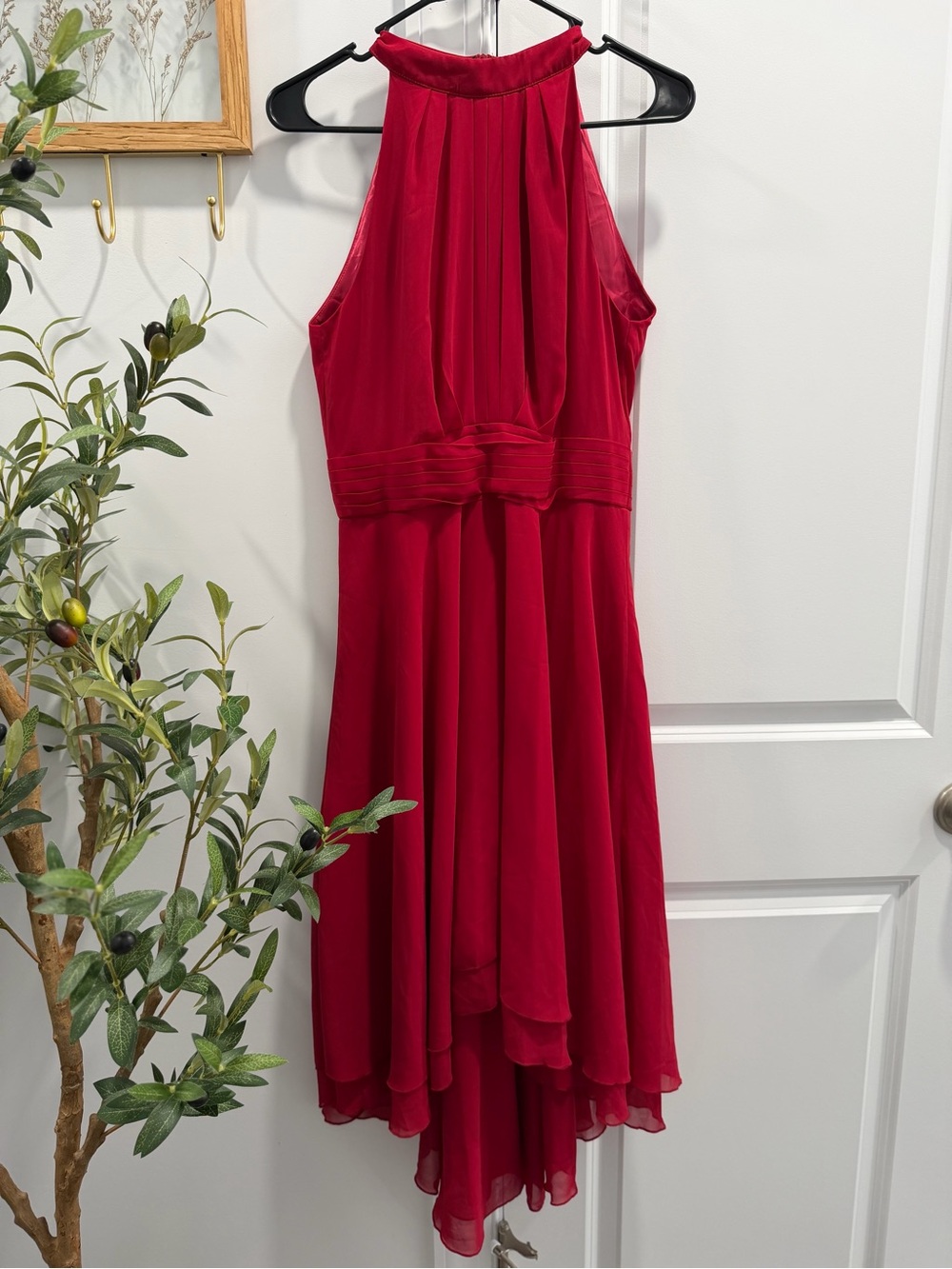 Red Halter Neck Chiffon Dress - Elegant Cocktail Dress